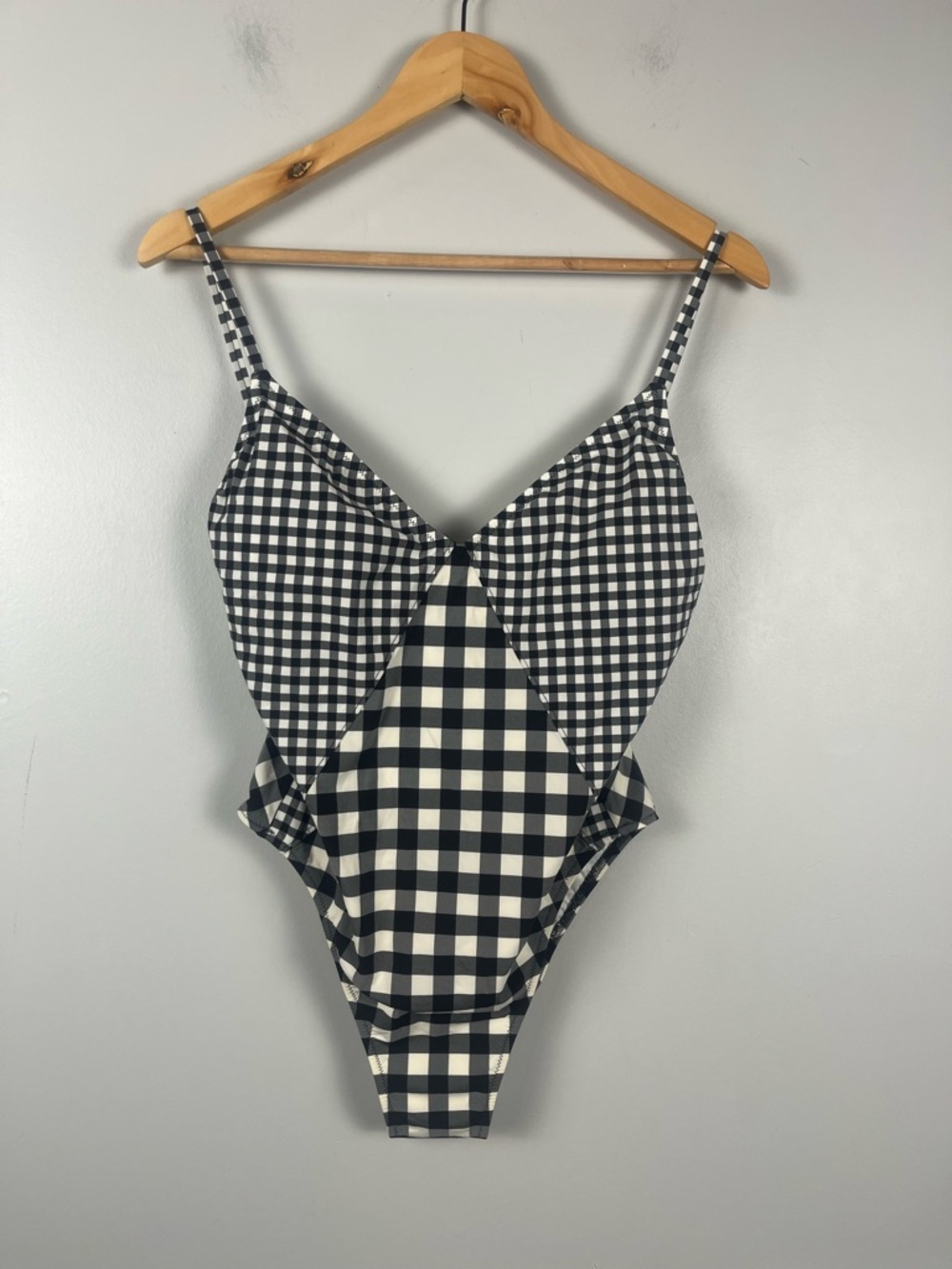 New J. Crew Deep V-neck one-piece swimsuit in mixed gingham gingham mix size 4